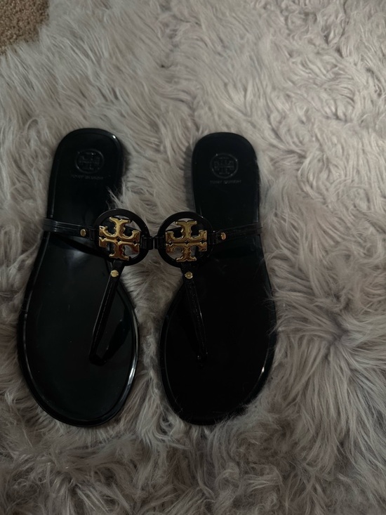 Tory Burch Shoes - Tory Burch Black Jelly Sandals with Gold Logo Medallions
